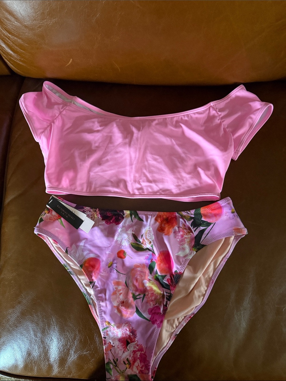 NWT Victoria's Secret Pink Off-Shoulder Bandeau with Floral High-Rise Bottom